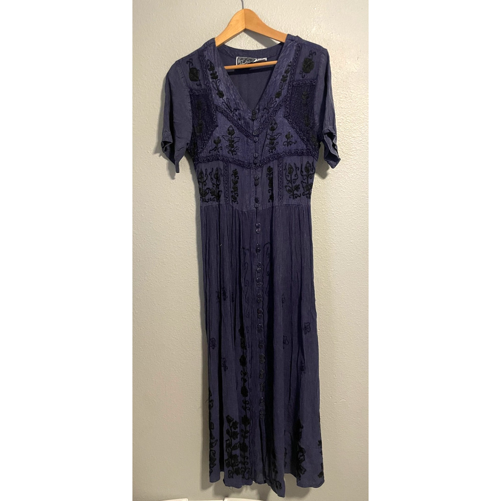 Vintage M.P.H. Dress Womens Medium Purple Embroidered Whimsigoth Boho 90s Y2K